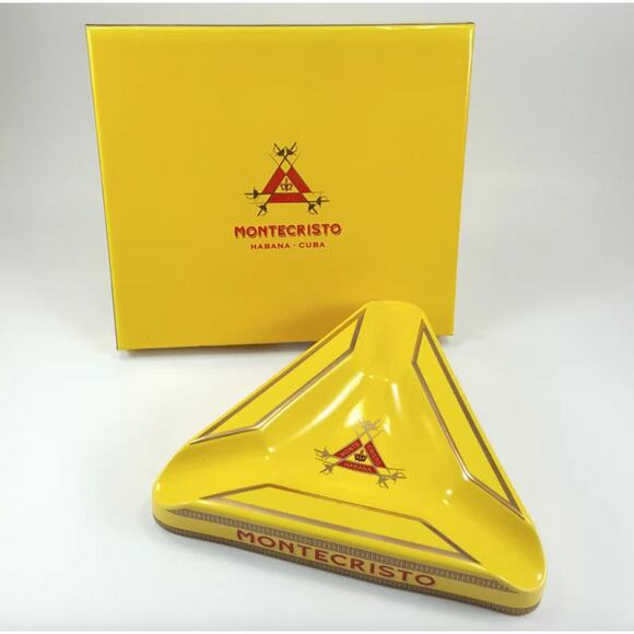 Cigar Ashtray Large Yellow Ceramic Retro Indoor Outdoor NEW 3 cigars rest - Picture 1 of 3